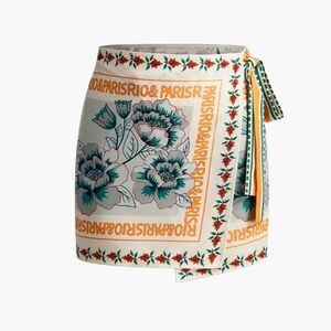 Commense Floral Print Mini Skirt - Cream and Orange